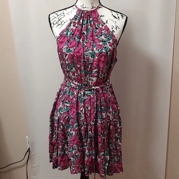 Ditsy Floral Halter Ruffles Above Knee Dress - Picture 2 of 5